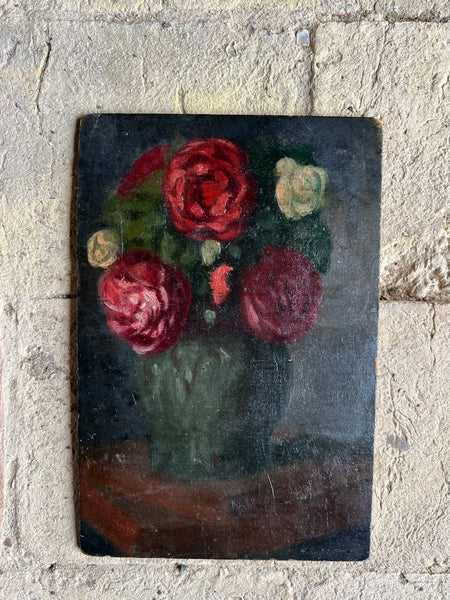 Small French Vintage Rose Oil on Board