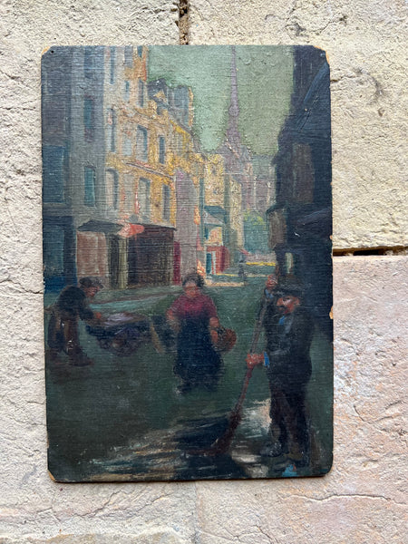French Vintage Street Oil on Board