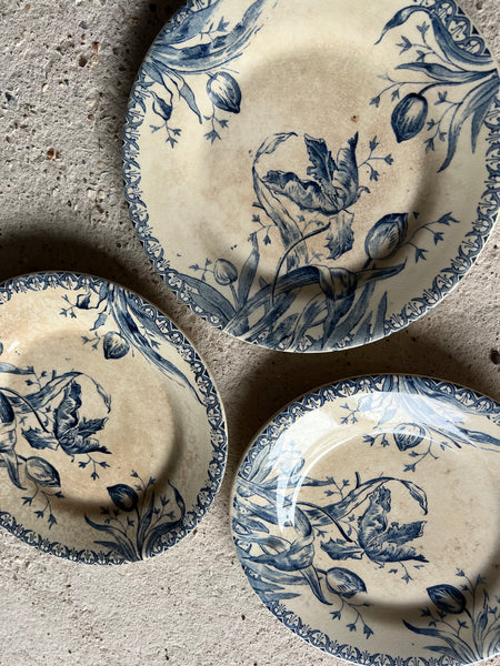 Antique French Terre De Fer Transferware Plates