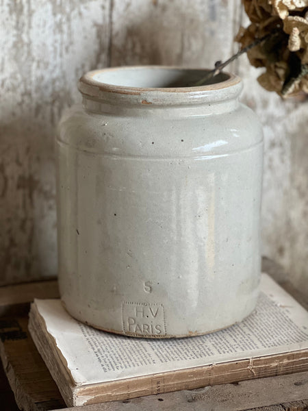 Vintage French Stoneware Pot H V Paris