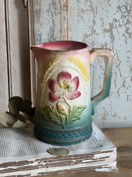 French Vintage Gorgeous Barbotine Jug