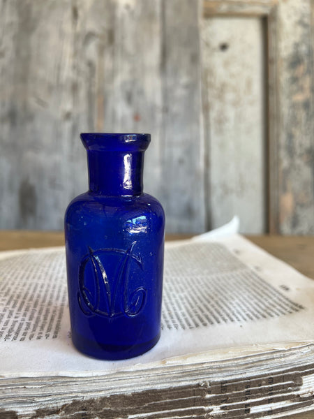 Small Vintage Blue Initialled French Bottle