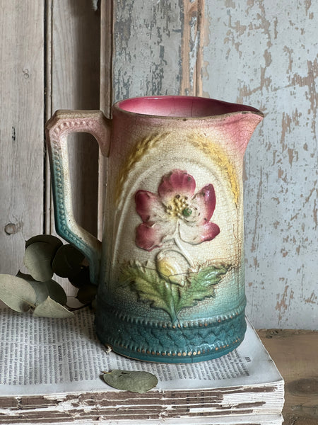 French Vintage Gorgeous Barbotine Jug
