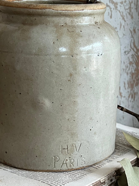 Small Vintage French Stoneware Pot H V Paris