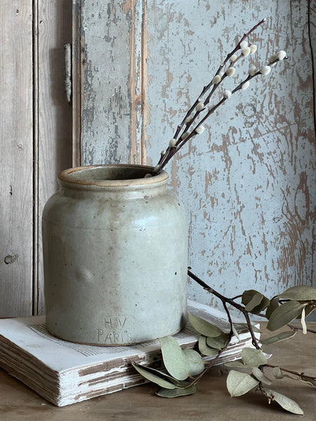 Small Vintage French Stoneware Pot H V Paris