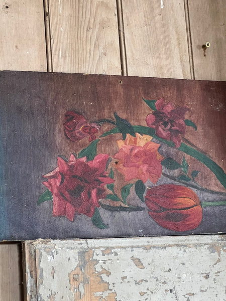 Dark Floral Painting on board