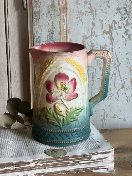 French Vintage Gorgeous Barbotine Jug