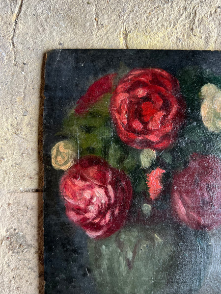 Small French Vintage Rose Oil on Board