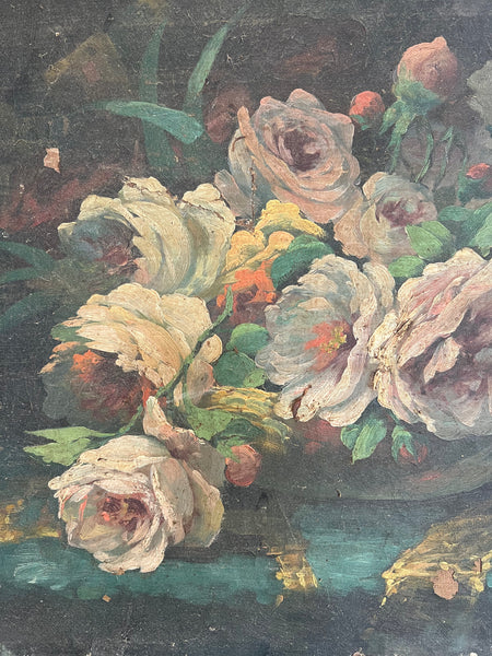 Vintage French Shabby Oil Painting on Canvas