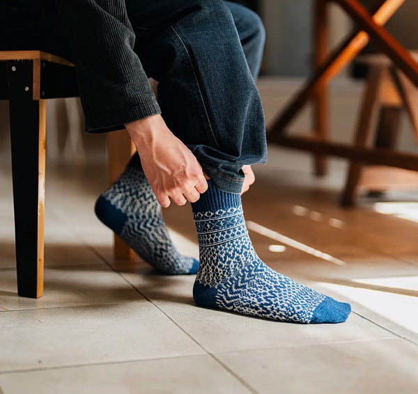 Nishiguchi Kutsushita Wool Jacquard Socks - Blue