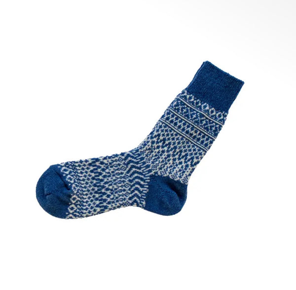 Nishiguchi Kutsushita Wool Jacquard Socks - Blue