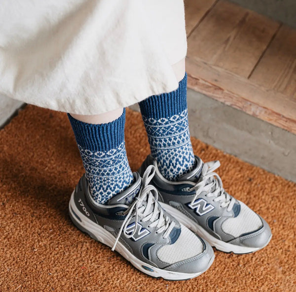Nishiguchi Kutsushita Wool Jacquard Socks - Blue