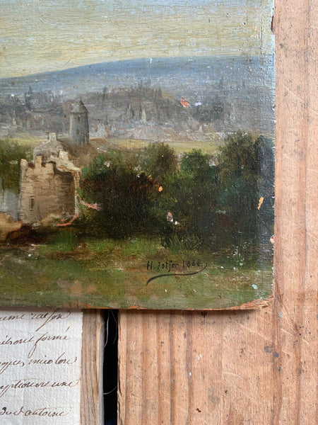 Vintage French Castle Painting on Board