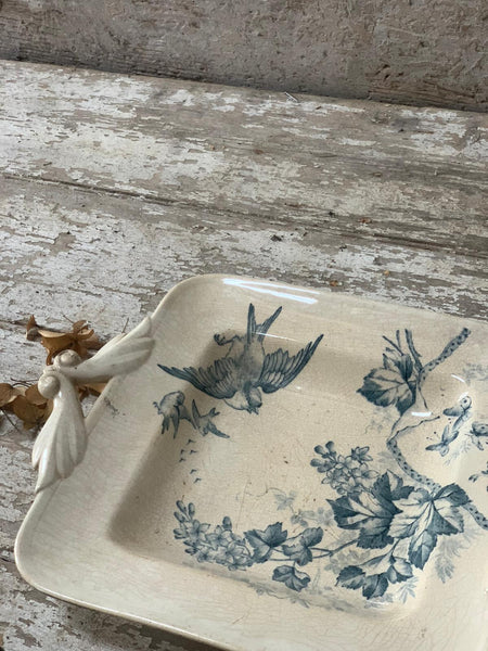 Stunning Bird and Floral French Vintage Platter