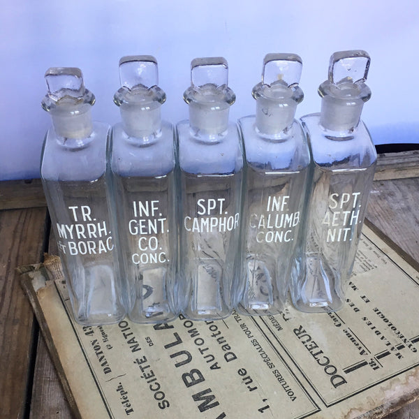 Set of Vintage 1920s Apothecary Chemist Bottles