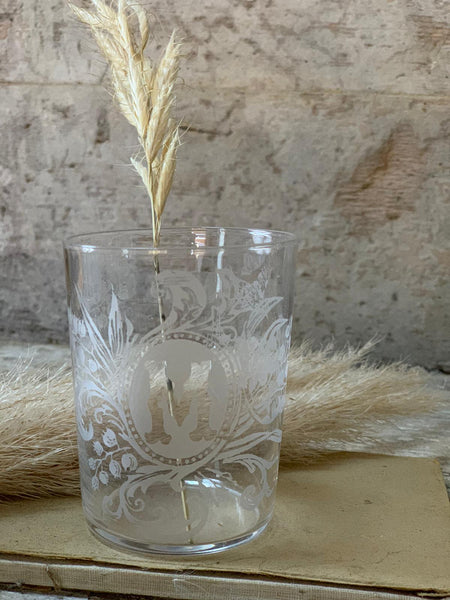 Vintage French Etched Monogram Glass