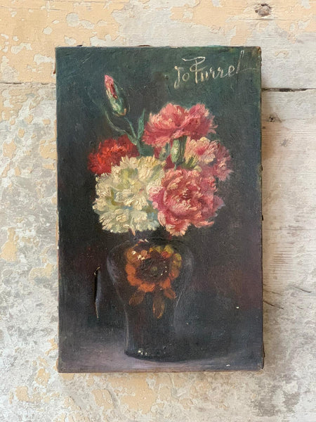 Beautiful Dark French Floral Oil on Canvas