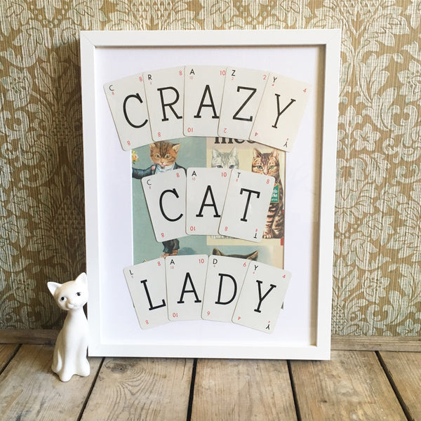 Crazy Cat Lady Vintage Playing Cards Wall Art by Ivy Joan