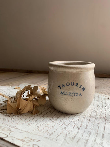 Vintage French Yoghurt Pot Candle "Maritza"  in Seasalt & Woosage