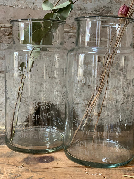 French Vintage Etched Glass Jars