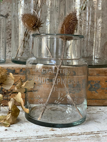 Small French Vintage Etched Glass Jars