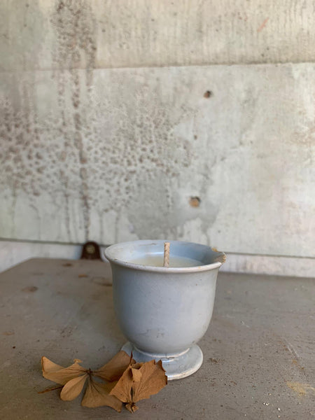 Vintage Aged Small French Eggcup Candle in Seasalt & Woodsage