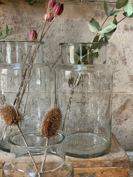 French Vintage Etched Glass Jars
