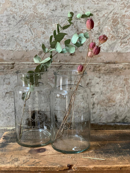 French Vintage Etched Glass Jars