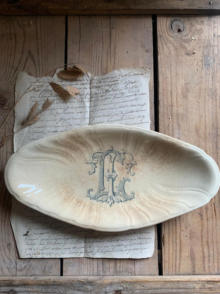 French Monogrammed Vintage Dish