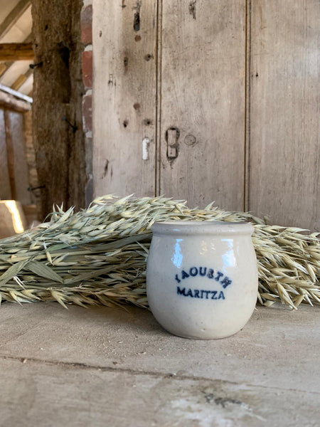 Vintage French Yoghurt Pot Candle "Maritza"  in Seasalt & Woodsage