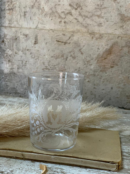 Vintage French Etched Monogram Glass