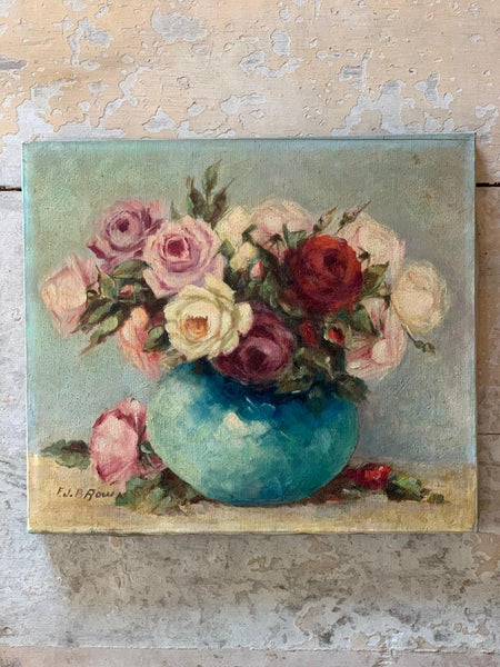 Vintage French Floral Oil on Canvas