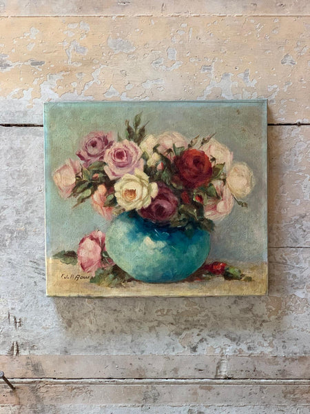 Vintage French Floral Oil on Canvas