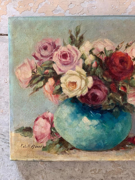 Vintage French Floral Oil on Canvas