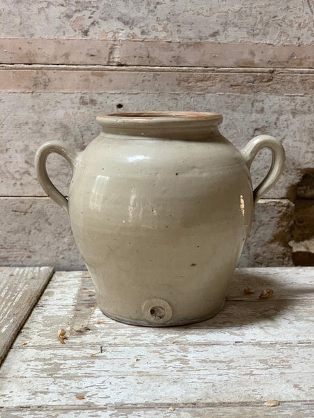 Vintage French Handled Stoneware Pot