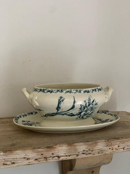 Vintage French Floral Transferware Sauce Dish