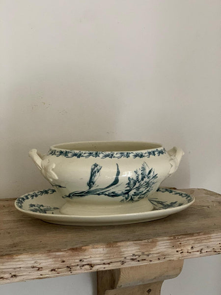 Vintage French Floral Transferware Sauce Dish