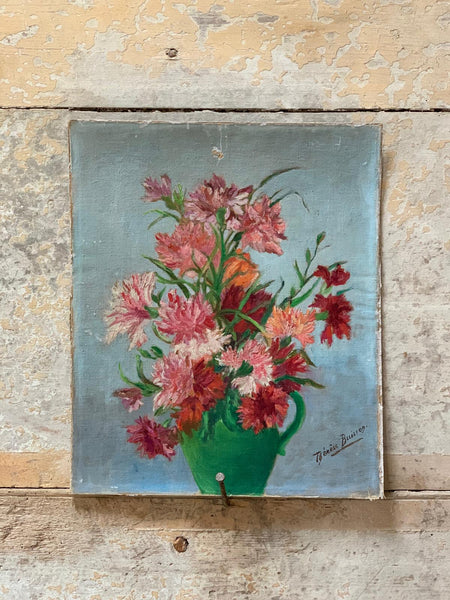 French Vintage Floral Oil on Canvas (mounted on board)