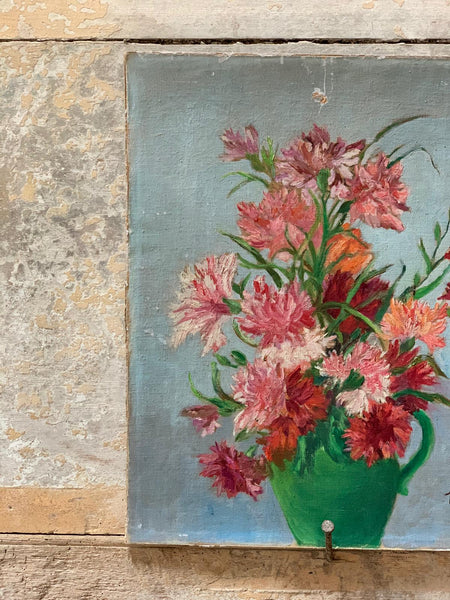 French Vintage Floral Oil on Canvas (mounted on board)