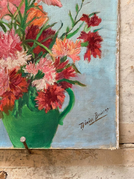 French Vintage Floral Oil on Canvas (mounted on board)