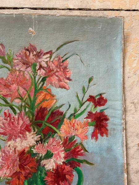 French Vintage Floral Oil on Canvas (mounted on board)