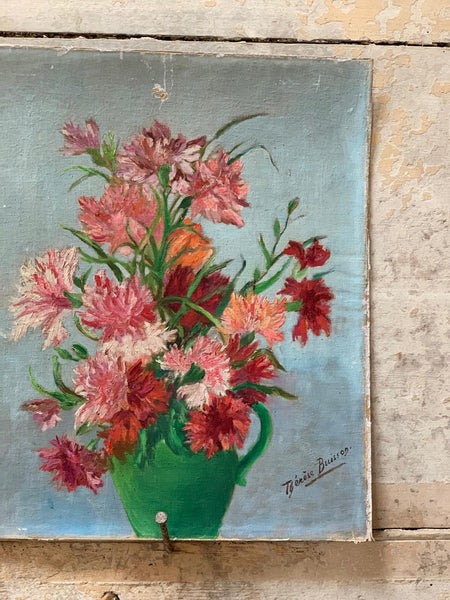 French Vintage Floral Oil on Canvas (mounted on board)