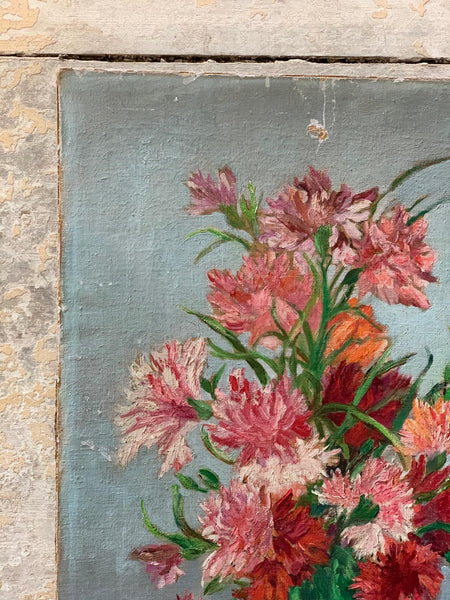 French Vintage Floral Oil on Canvas (mounted on board)