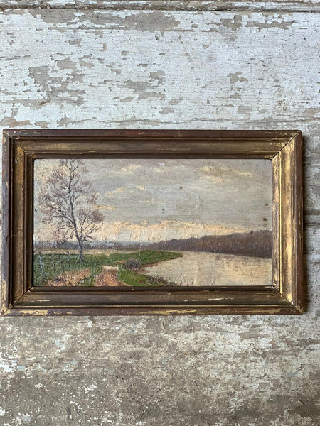 Vintage French Framed Landscape Oil Painting