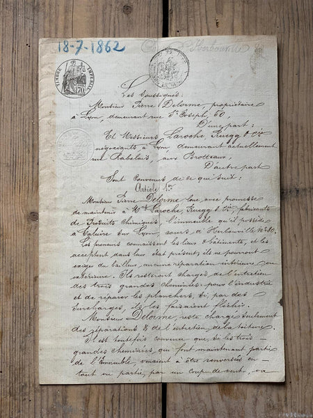 French Vintage 1862 Document