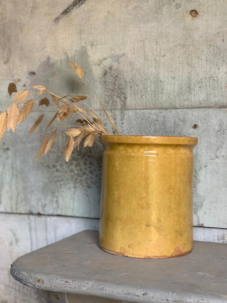 Large Rustic French Yellow Stoneware Jar