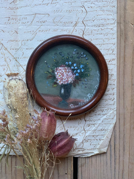 Miniature Round Framed Floral Oil Painting