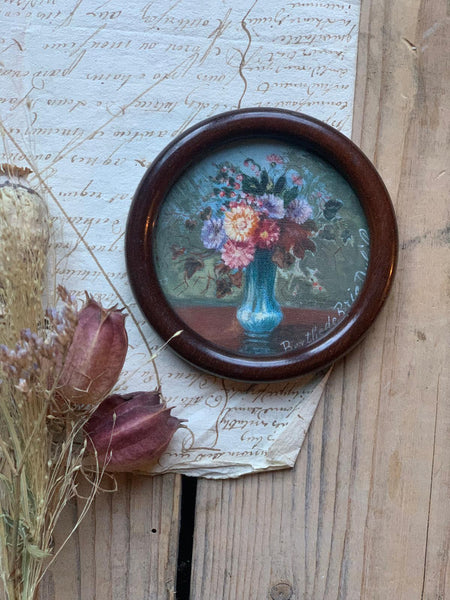 Miniature Round Framed Floral Oil Painting