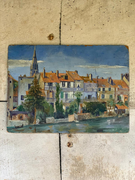 Stunning French Town Oil Painting on Board