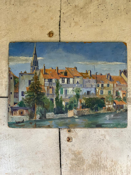 Stunning French Town Oil Painting on Board